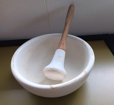 alter Apotheken MÖRSER Ø 19cm Porzellan Haldenwanger + Stößel/Pistill, Holzgriff