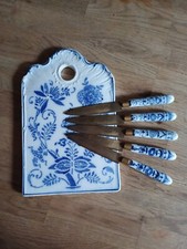 Antike Porzellan-Schneideplatte für Obst mit Messer