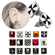 2 Ohrstecker Pirat Kreuz Herz Blume Totenkopf Schmetterling Würfel Männchen Spinne Frieden