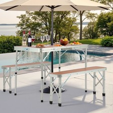 Campingtisch Gartentisch Picknicktisch mit Bänke Sitzgruppe Koffertisch Klappbar