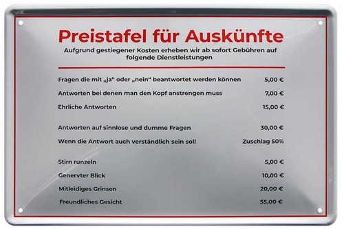 Preistafel für - , ''