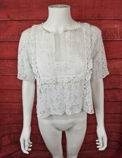 Zara weißes romantisches Boho Kurzarm Oberteil mit Häkelspitze Gr. M
