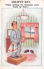 POSTKARTE DONALD MCGILL COLWYN BAY HERREN WASCHBECKEN LAMPENSCHIRM