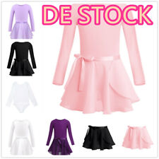 DE~ranrann Ballettkleid Mädchen Langarm Ballett Trikot mit Chiffon Wickelrock