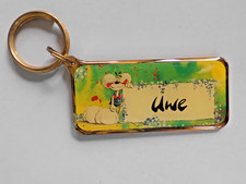 Schlüsselanhänger "Uwe" Diddl-Maus Namensanhänger Messing 6,5x3 cm 35g selten