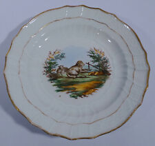 Meissen Neu Brandenstein Teller 1760 Hausmalerei Schafe Goldrand Schwertermarke