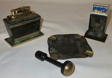 Raucherset 4x Messing-Feuerzeug- Gluttöter-Aschenbecher-Streichholz 50er  -734