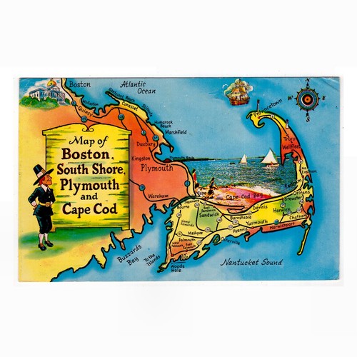 Postcard map of boston - ak,