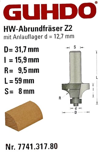Guhdo abrundfräser d - abrundfräser, s8,