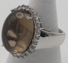 Rauchquarz + Weisstopas Ring