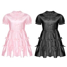 DE Herren Sissy Kleider Rüschen Satinkleid Bowknot Schlafanzug Nachtwäsche