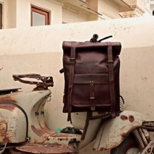 Herren Leder Roll Top Backpack