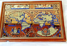 Alte Weltkarte & Darstellung von 1651 - farbige Vintage Wandkunst/Bild - "Top"