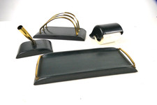 Schreibtisch Garnitur Schreibtischset 4-teilig Mid-Century schwarz gold S-5916