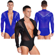 DE iEFiEL Herren Standard Tanzbody Tanzhemd Langarm Durchsichtig Top mit Quasten
