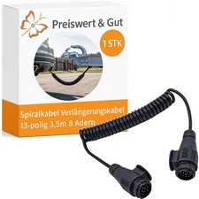 Spiralkabel 13-polig 3,5 m 12 V – Anhängerkabel mit 2× Stecker – Boot/Caravan