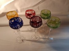 6  Weingläser Bleikristall, Kristallglas handgeschliffen  überfangglas , Bunt 