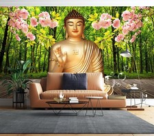 3D Buddha Statue Blume Q9871 Tapete Wandgemälde Fototapete Selbstklebend Kay