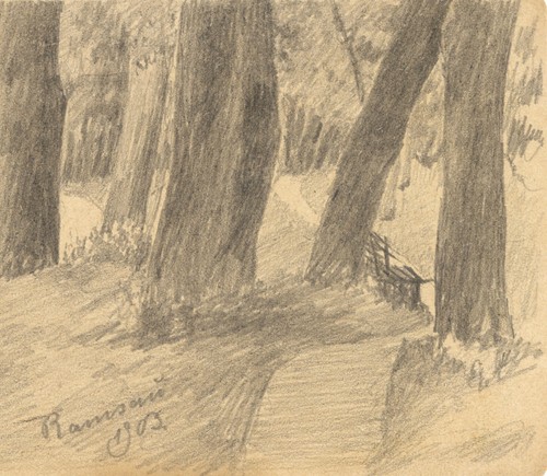 Fritz berger zeichnung waldweg - fritz,
