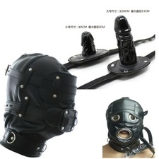 DE Hood Blindfold Head Harnes Mask With Mouth Gag Gimp bondage restraint
