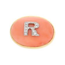 Brosche 750/000 (18 Karat) Gelbgold und Weißgold, mit Diamanten und Koralle, Han