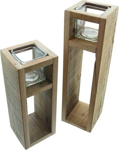 Windlicht säule wood - 2x, aus