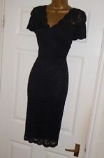 Stretchig Schwarz Vintage Spitze 40er 50er Pencil Wiggle Abend Cocktail Kleid Gr. 12