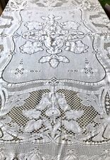 Antik Filetspitze Bettüberwurf Tischdecke 190x168 Weiß Baumwolle Erscheinung!