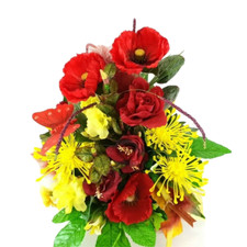 Künstliche Blumen Gesteck Gelb Rot Mohn Nelken Schale Dekoration Kunstblumen