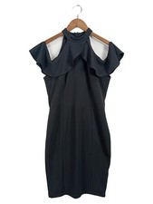 Lipsy Damen Cocktailkleid Gr. 38 Schwarz Elegant Rüschen Cut-Outs