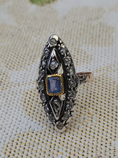 Antiker Schiffchenring , Belle Epoque, Gold 585/Silber, Saphir, Rosendiamanten 