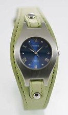 Fossil Uhr Damen Edelstahl Silber Grün Breit Leder 50m Batterie Blau Quarz