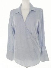 ⭐ VINTAGE Wickelbluse für Damen Streifen Streifen Blau 50 Langer Ärmel ⭐