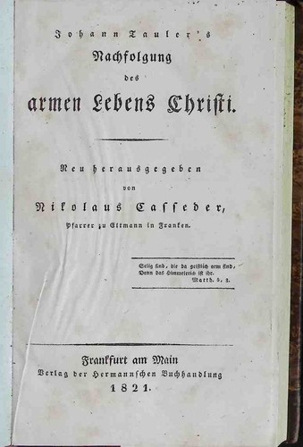 Johann tauler nachfolgung - tauler's,