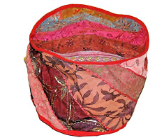 Sitzkissenbezug Pouf Ottomans Patchwork Rot 50 x 40 cm Handgefertig Baumwolle