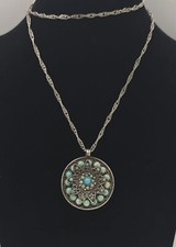 Navajo Türkis Anhänger 925 Silber mit Kette aus Echt Silber 24,7 Gr. 64cm