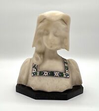 Antike italienische Jugendstil Alabaster Büste Jeanne d'Arc Mikromosaik Marmor