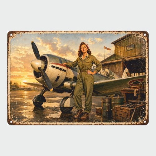 Blechschild flugzeug frau - blechschild,