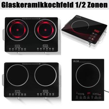 3500W Glaskeramikkochfeld 1/2 Zonen Glaskeramik Doppelkochfeld Timer Schwarz 
