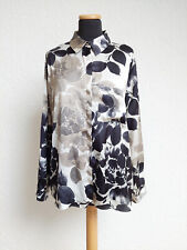 Schwarz weiß grau Blumen Satin Bluse von Zara, Gr. L