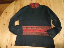 Vintage 70er Damen Pulli Top Blusenshirt Rolli Pullover Sweater Folklore M/L