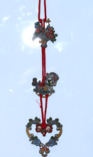 altes Zinn-Fensterbild 3-teilig Herz Pferd Blumenstrauß