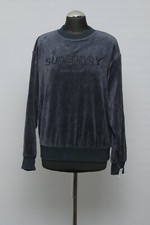 180 01/386 SUPERDRY Damen Samt Pullover dunkelblau Aufschrift Samtpulli Gr. 36