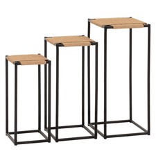 B-Ware 3er-Set Blumentisch MCW-N70, stapelbar, Metall Papierseil, naturfarben