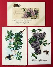3 x Glückwunsch AK PFINGSTEN 1915/26 Maikäfer mit Blumen Flieder    ( 100268