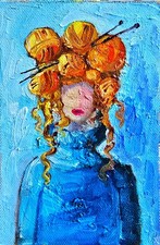 Frau mit Wollknäuel-Haar