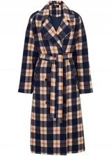 Mantel aus Wollimitat Gr. 44 Blau Beige Kariert Damenmantel Jacke Anorak Neu