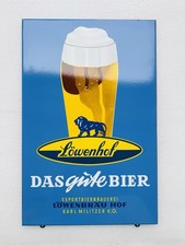 Emailschild Löwenbräu Bier Hof Bayern - 58x38cm - Original 60er Jahre