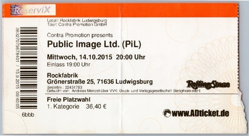 Pil public image ltd - pil, ticket