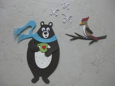 niedlicher Bär mit Vogel Weihnachten - Stanzschablonen Stanzen